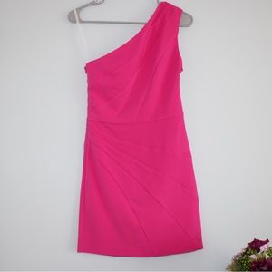 Michael Costello x Revolve Hot Pink / Fuchsia One Shoulder Mini Ava Dress Sz S